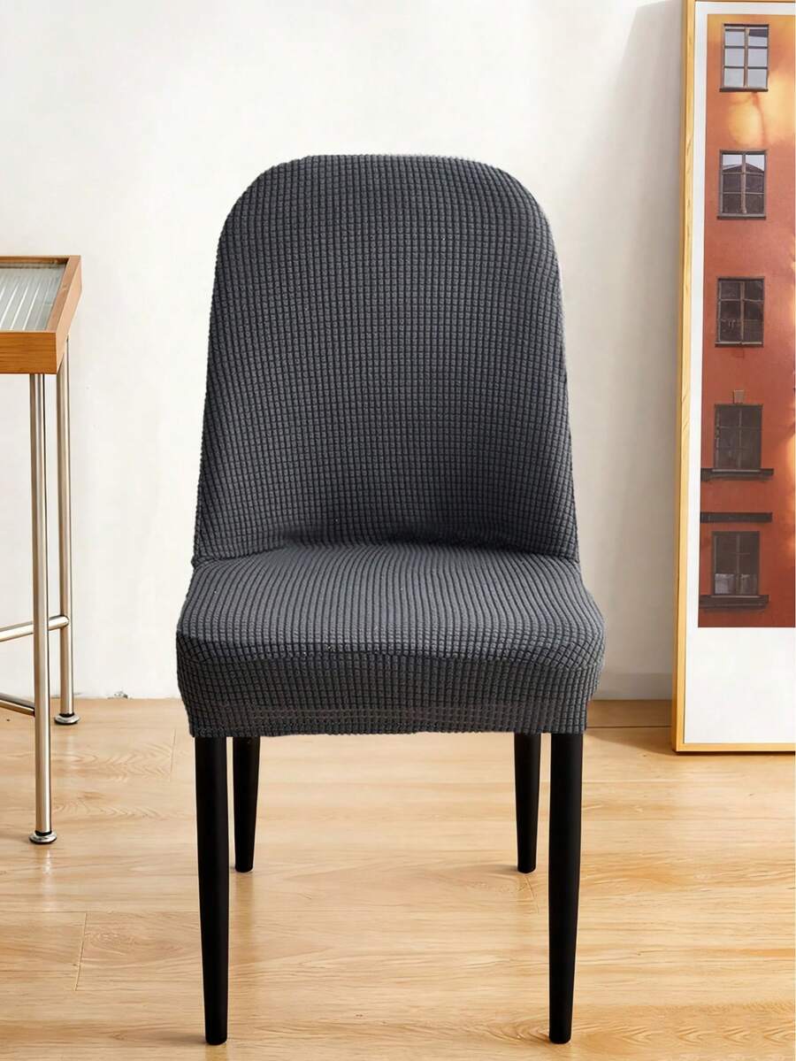1pc Solid Color Corn Fleece Arched Chair Cover, Middle Eastern Modern Minimalist Stretch Full Wrap Arched Chair Slipcover, Suitable For Dining Room Chairs, All Season - View 1