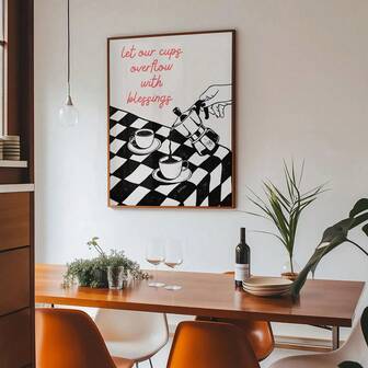 1pc Framed/Unframed Let Our Cups Overflow With Blessings Christian Canvas Poster Faith Quote Coffee Kitchen Wall Art Print Religious Bible Verse Painting For Aartment,Living Room,Bedroom,Modern Home Decoration