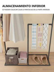 Perchero con Organizador Vertical de Ropa, Zapatero para Entrada, Barra para Colgar Ropa de Pie para Dormitorio, Estante para Ropa de Balcón, Dormitorio y Lavandería - Negro - Ver 3