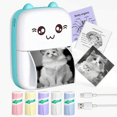 GOTOOGO Portable Wireless Mini Printer Set - Thermal Label Maker, 203dpi, USB/Battery Powered, Perfect For Notes, Journals, Work Receipts & DIY Crafts, Ideal Gift Kit