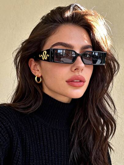 1 Pair Classic Small Square Snake Skin Element Fashion Women's Fashion Glasses, Outdoor Travel And Beach Accessories, Basic Business Casual Gift For Women In Autumn/Winter, Suitable For Summer Beach Vacation And Outdoor Travel