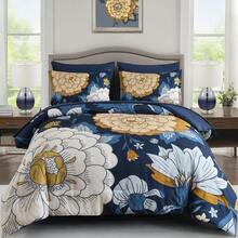 7 Pieces Comforter Set Brown Botanical Floral Queen/King Size Bedding Set, Soft Microfiber Boho Farmhouse Bedding Floral Comforter With Sheets Set For Wedding Items,Home Bed Room Decor,Easter Gifts,Mothers Day Gift,All Season - Nâu-1515 - Xem 6