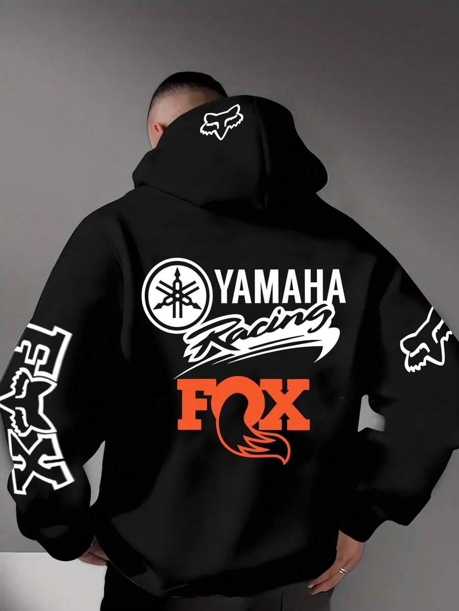 Hoodies Printed With Yamahaa And Fox Racing, Comfortable, Soft, Breathable Pullover, Retro And Street Style, Motocore, FOX Racing Motorcycle Element Hoodie, Fox Racing Monster Energy Clothing, Autumn And Winter Long Sleeved Hoodie Double-Sided Printing (250g Polyester Fiber), Classic Hot Selling Yamahaa Print Pattern, Suitable For Men And Women, Casual Hip-Hop Version Top, Racing Enthusiasts, Mens Hoodies,Men Gifts - 黑色 - 查看 1