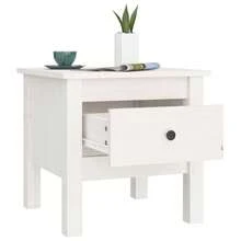 Side Table White 40x40x39 Cm Solid Wood Pine - White - View 6