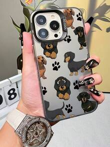 Funda de TPU para Celular con Diseño de Perros Dachshund Cachorros y Huellas, Estilo Cute Kawaii, Protectora Antigolpes para Mujer, Niña, Amantes de Mascotas, para iPhone X/XS/11/12/13/14/15 - Negro - Ver 4