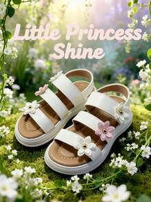 New Summer Kids Flower Sandals, Comfortable & Versatile Children Flat Sandals, White Flower Design, Non-Slip & Durable - White - View 6