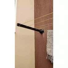 Black Folding Retractable Clothesline For Wall Mounting, Made Of Steel With Coated Steel Cable - Black - View 7