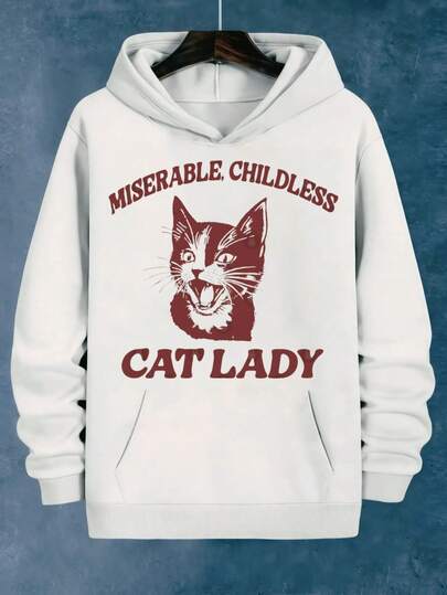 Sudadera con capucha para hombre con diseño gráfico 'Mujer soltera y desdichada' - Ideal para uso diario y disfraces de Halloween, ropa casual y urbana con estilo punk, ropa de otoño, sudadera con capucha para gatos, ropa divertida, diseño juguetón, ajuste cómodo, ropa con mensaje, entusiastas del humor, moda peculiar, material duradero, sudadera impresa, fanáticos del humor.