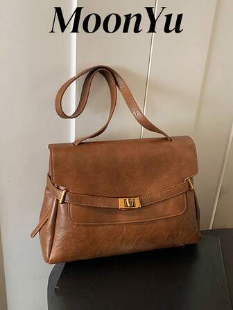 1pc Women's Large Capacity Tote Bag, Fashionable Minimalist Elegant Square Handbag, Brown