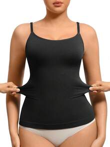 FeelinGirl Women's Tummy Control Camisole Seamless Shapewear Tank Top Slimming Cami Shaper With Compression - 黑色 - 查看 1