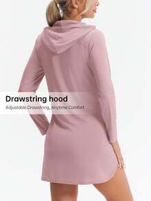 HOTSUIT Women's Hooded Long Sleeve Shirt With Pockets, Half-Zip Design, Suitable For Lightweight Outdoor Sports Like Running And Fishing In Summer - Pink - View 4