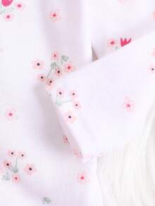 DILAVEL 3件套新生儿秋冬长袖连体衣套装，刺绣花卉图案，豹纹印花，圆领设计，适合户外穿着 - 淺粉色 - 查看 8