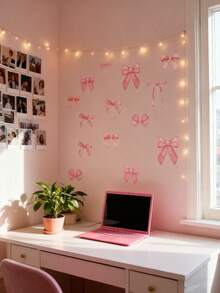 2 Sheets/14pcs Pink Watercolor Bow Stickers: Cute Decorative Stickers, Suitable For Diaries, Gifts And Crafts - Variety Of Bow Patterns, Self-Adhesive, Great For Scrapbooking, Laptop Decor And DIY Projects, Bedroom Wall Stickers, Wedding Decorations - Multicolor - View 3
