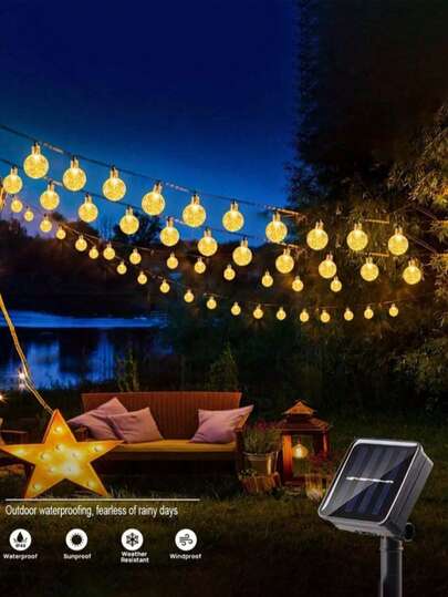 1pc 16/23/39ft 20/50/100 LED Solar Crystal Ball Bubble String Lights, Waterproof Solar Outdoor Lighting Strip, 8 Lighting Modes, Suitable For Shops, Gardens, Camping, Parties (Multi-Color/Warm White/White), Halloween And Christmas Decor, Autumn Decor, Home Decor, Outdoor Decor