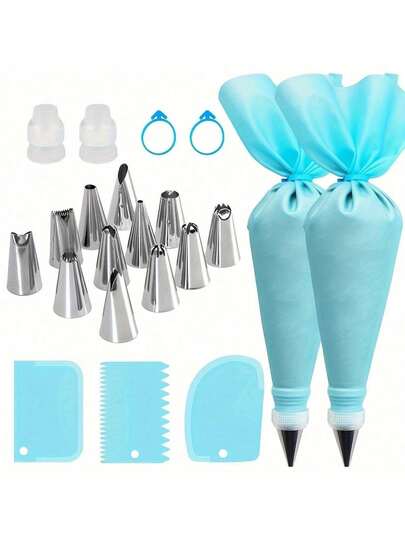 21pcs Stainless Steel Cake Decorating Tool Set - Icing Piping Nozzles, Pastry Bags, Couplers And Icing Spatula - Multipurpose Baking Tools Suitable For Christmas, Halloween, Thanksgiving, Back To School