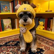 2pcs Pet Hat + Scarf Set, Cartoon Pet Hat Plush Pet Hat Dog Hat, Cartoon Bear Pet Scarf, Suitable For Small Dogs In Autumn/Winter