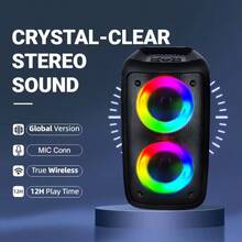 Regalo de navidad regalo de fiesta sistema de altavoz compacto con subwoofer - altavoz estéreo inalámbrico con luces de colores, función TWS y soporte de tarjeta USB y TF para eventos al aire libre - Negro - Ver 6