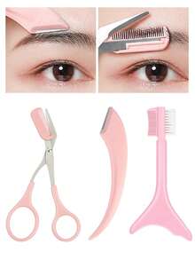 This 3 Piecesmulti-Functional Eye Makeup Tool Set Comes With An Eyelash Comb, A Crescent Eyebrow Knife And An Eyebrow Clipper. It Is Suitable For Beginners - Pink - View 8
