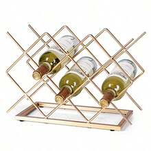 YEstante de vino para encimera 10 botellas no empotrado moderno dorado metal pequeño soporte de mesa para gabinete despensa almacenamiento de botellas de vino - Aor - Ver 1