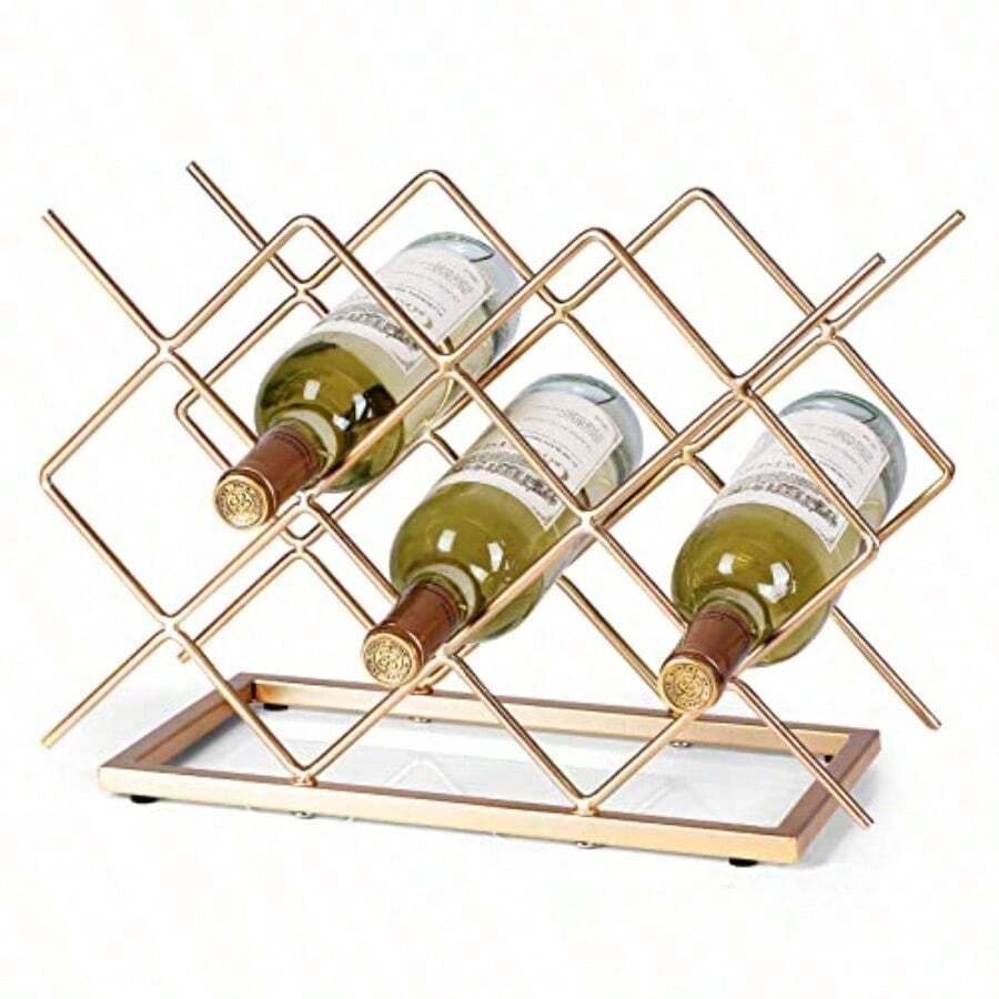 YEstante de vino para encimera 10 botellas no empotrado moderno dorado metal pequeño soporte de mesa para gabinete despensa almacenamiento de botellas de vino - Aor - Ver 1