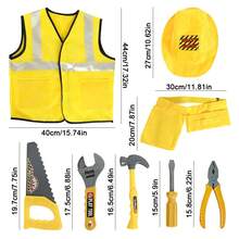 B.B.STUDY 8pcs Construction Role Play Toy Set, Children's Pretend Play Toy Set, Engineer Costume Props, Includes 5pcs Construction Props, Overalls, Hat And Belt, Ideal For Multiplayer Games, Parties, Holiday Dress-Up, Perfect Gift For Boys, Surprise Toy, Suitable For Birthday, Party, New Year, Back To School Season And Other Occasions. - Yellow - View 11