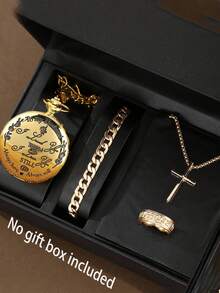 4件套复古雕花石英怀表吊坠套装