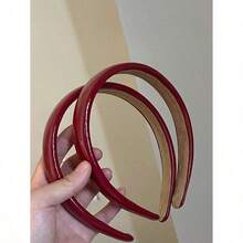 1pc Retro Red PU Leather High Hairline Wash Face Non-Slip Headband Accessories Hairband Hair Hoop Hairband Hair Hoop Headbands - 酒紅色 - 查看 3