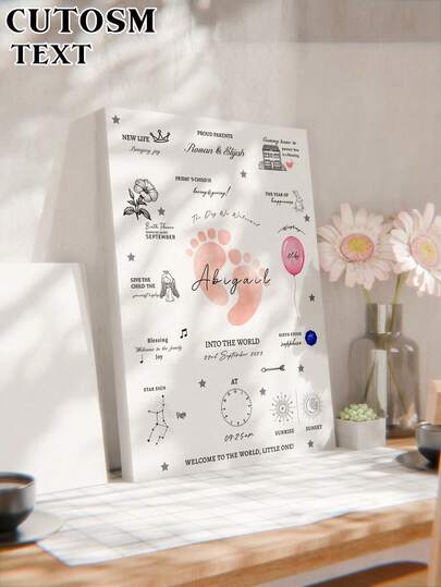 1 pieza Impresión en lienzo personalizada con fotografía y texto, filtro de dibujos animados, fotografía personalizada, texto personalizado, regalo personalizado, regalo para bebé recién nacido, regalo para niña recién nacida, regalo para niño recién nacido, regalo para nuevos padres, recuerdo, impresiones en lienzo con tu nombre en arte mural personalizado para dormitorio, sala de estar, boda, bebé, mascota, familia, amor, pareja, amigo, imagen, fotografía, arte mural enmarcado, regalo de Navidad, mejor amigo, regalo familiar, regalo de cumpleaños, regalo para familia/amigo