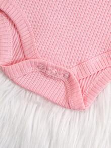 DILAVEL 3件套新生儿秋冬长袖连体衣套装，刺绣花卉图案，豹纹印花，圆领设计，适合户外穿着 - 淺粉色 - 查看 5