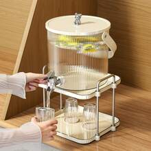 1pc New Luxury Double-Layer Cold Water Dispenser Rack, Desktop Juice Beverage Water Dispenser With Faucet, Drink Chiller Bucket, Beverage Dispenser - Beige - View 5