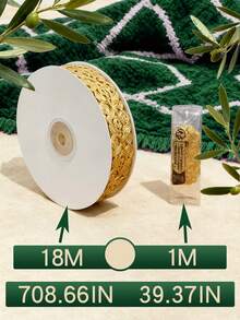 Fita de renda vazada dourada vintage de 20 jardas - Fita elegante de poliéster para costura, tricô e projetos DIY. Ideal para decoração de Dia das Mães, aniversários, casamentos, laços, sacolas de presente e artesanato.