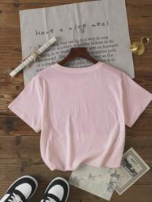 牛奶丝常规T恤，简约时尚休闲日常穿着 - 粉色 - 查看 2
