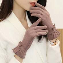 1 Pair Winter Warm Gloves, Bowknot Design, Suitable For Women & Men, Windproof & Insulated, Fit For Cycling, Driving, Party, Work, School, Home, Running, Hiking, Outdoor Sports, Christmas Gift, Comfortable Fabric, Non-Slip, Touchscreen Capable - Multicolor - View 6