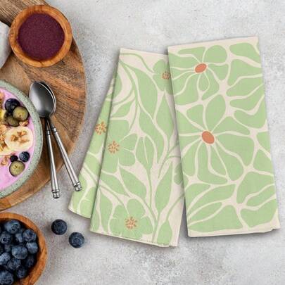 2Pcs Floral Kitchen Towels Set ,16x24 Inch Absorbent Waffle Kitchen Towels - Hand & Dish Towels, Decorative, Boho Style