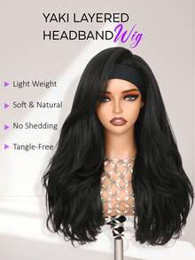 长款层次感波浪卷发 YAKI 发型，蓬松直发，黑色发箍，卷曲发尾，合成材质，无需胶水，佩戴方便，带发箍的半假发 - 彩色 - 查看 2