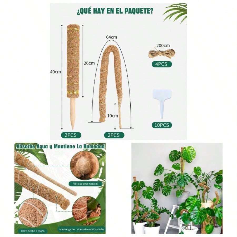 4 Pcs Tutor para Plantas 64CM de Poste de Musgo Flexible para Plantas Monstera Tutores para Plantas con 4 Rollo Cuerda de Yute/10Pcs Etiquetas Poste de Musgo Plegable para Plantas de Soporte - inicial - Ver 1