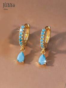 Hihho 铜锆石镀16k金厚度0.03μm简约泪珠形耳环耳坠