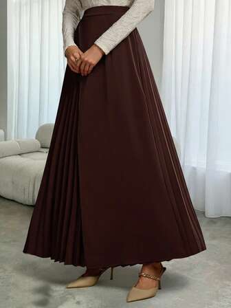 Elegant enkel enfärgad midikjol med korsveck för kvinnor – färgblocksdesign, lämplig för pendling, kontor, affärer, fritid, skolstart, examensceremonier, alla hjärtans dag, jul och halloween, höst och vinter