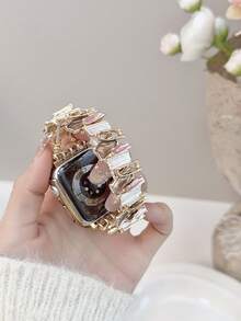 1条女士女孩油画不规则彩色几何方块弹力表带，兼容苹果手表表带系列11/10/9/8/7/6/5/4/3/2/1，尺寸38mm/40mm/41mm/42mm/44mm/45mm/46mm/49mm，适用于Ultra 1/2/3/SE，可替换原装表带，是送给女友、朋友和家人的新年、圣诞节、情人节、生日和母亲节的最佳礼物（仅含表带）。 - 咖金 - 查看 5