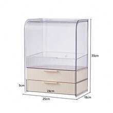 LIVINGANDHOME Living And Home 3-Tier Transparent Cosmetics Storage Organizer Cream/Transparent PET Plastic Dustproof Makeup Organizer With Drawers - Cream 25cm W X 18cm D X 33cm H - View 10