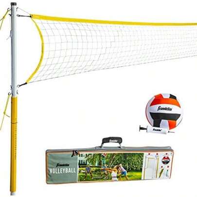 Franklin Sports - Juego de Red de Voleibol para Exteriores, Playa y Patio Trasero Portátil Con Bastones - Set Completo Con Red y Pelota Incluida(Familia)