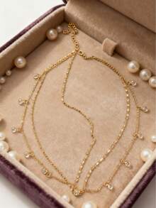 1pc Fashionable Gold Tone Bohemian Style Round Crystal Headchain, Elegant Double Layer Alloy Chain Headpiece, Suitable For Party And Daily Wear, Jewelry Gift [Random Crystal Quantity]