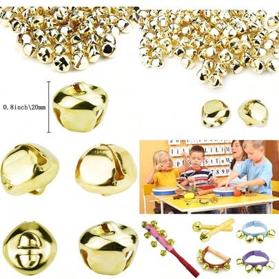 Augshy 50 Pieces Jingle Bells 4/5Inch Craft Bell Bulk For Christmas Home And Pet Decorations Gold