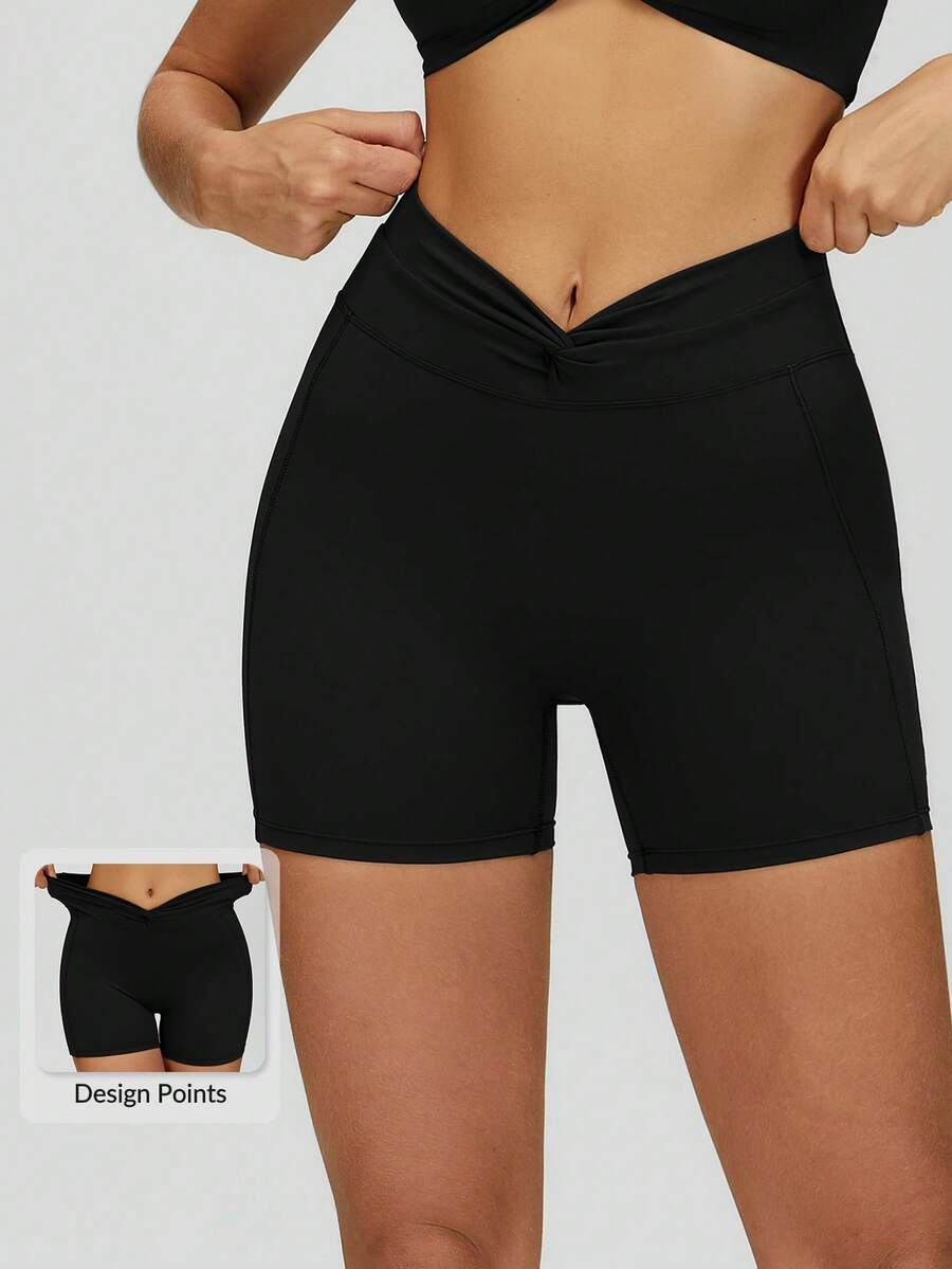 MASKERT Pantaloncini sportivi da donna a vita alta con vita attorcigliata, aderenti e modellanti, che sollevano e snelliscono il lato B, adatti per yoga e fitness, colore nero, per l'estate - nero - Visualizzare 1