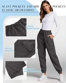 3 Pack Women's Cargo Sweatpants Joggers Pants Causal Gym Athletic Workout High Waist Bottom Y2k Fall Outfits With Pocket - 黑色,深灰色,粉紅色 - 查看 10