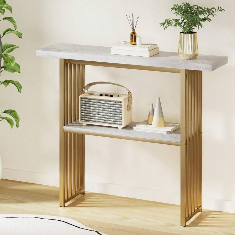 Artiss Console Table Marble Effect White&Gold - Multicolor - View 1