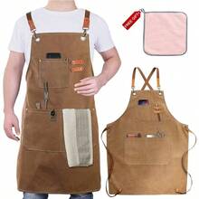 Delantal de pintura y cocina Unisex con tirantes ajustables y gran bolsillo - para carpintera, bar y barbera - - inicial - Ver 2