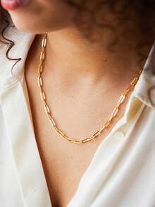 MONALLY Dây chuyền kẹp giấy bằng thép không gỉ mạ vàng 18K, kiểu dáng tối giản, bản dày, thích hợp đeo hàng ngày, món quà hoàn hảo. - chuỗi vòng cổ - Xem 8