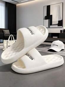 New Fashion FASHION Letter White Couple Slippers - EVA Lightweight, Flexible, Thick Sole, Waterproof, Non-Slip, Quick-Drying, Comfortable, Solid Color, Slip-On, Non-Slip, Lightweight, Breathable, Soft And Comfortable, Suitable For Indoor And Outdoor Casual Slip-On, Open Toe Design, Low Heel Fashion, Casual Flat, Unisex Casual Simple Slippers/House Sandals
