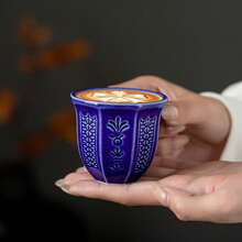 1/6 Stücke blaue geprägte Blumen Tasse - Texturiertes Blumenmuster Keramikbecher für Kaffee, Tee, Latte & tägliche heiße Getränke, Espressotasse für Ramadan Iftar, Eid Geschenke & Küchendekoration